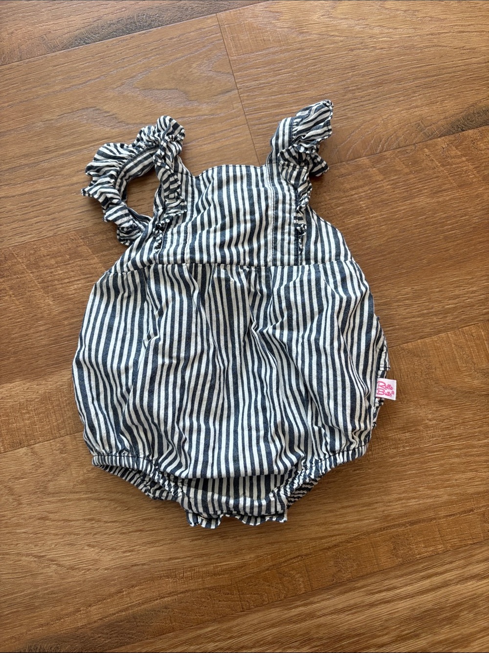 Baby Striped Ruffle Shoulder Romper - Navy & White
